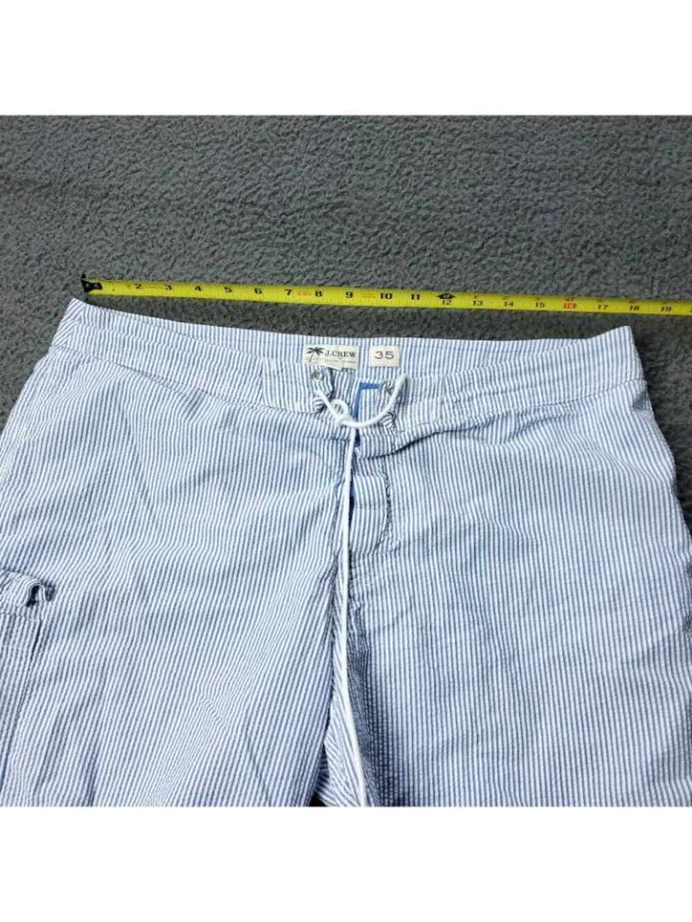 J Crew Seersucker Swim Shorts Mens 35 Cargo Striped Cotton Beach Board Trunks